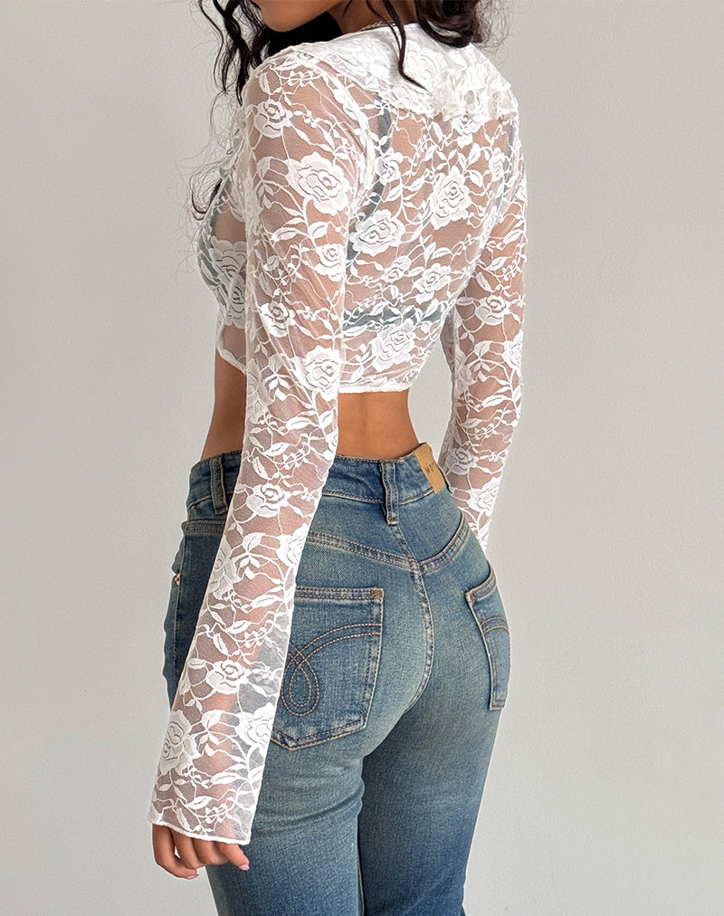 Image of Raine Unlined Cardigan in Ivory Big Rose Lace