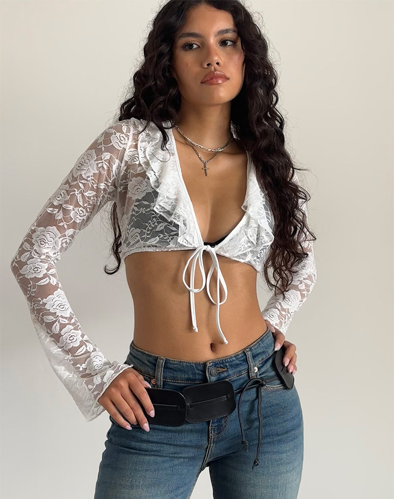 Image of Raine Unlined Cardigan in Ivory Big Rose Lace