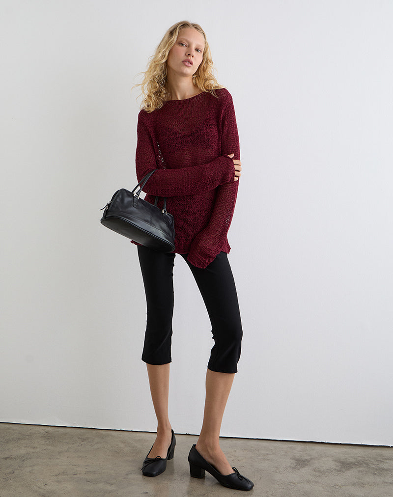 Image of Rajiya Open Weave Jumper in Burgundy