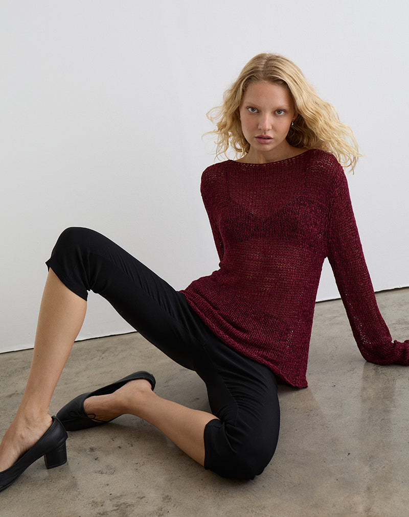 Image of Rajiya Open Weave Jumper in Burgundy