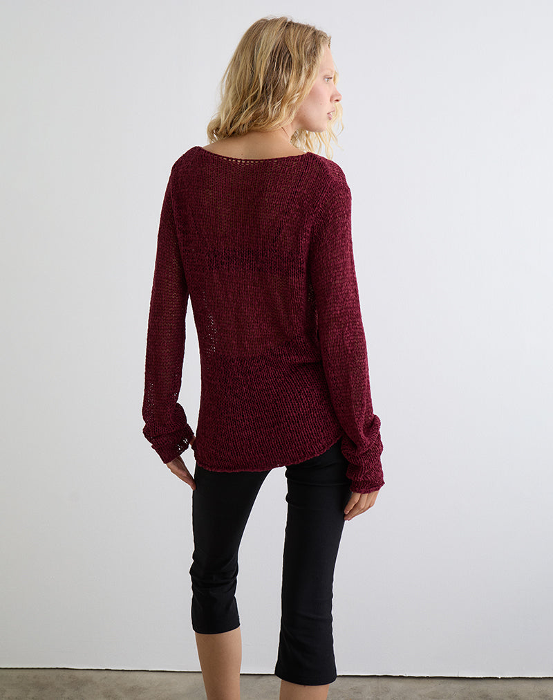 Image of Rajiya Open Weave Jumper in Burgundy
