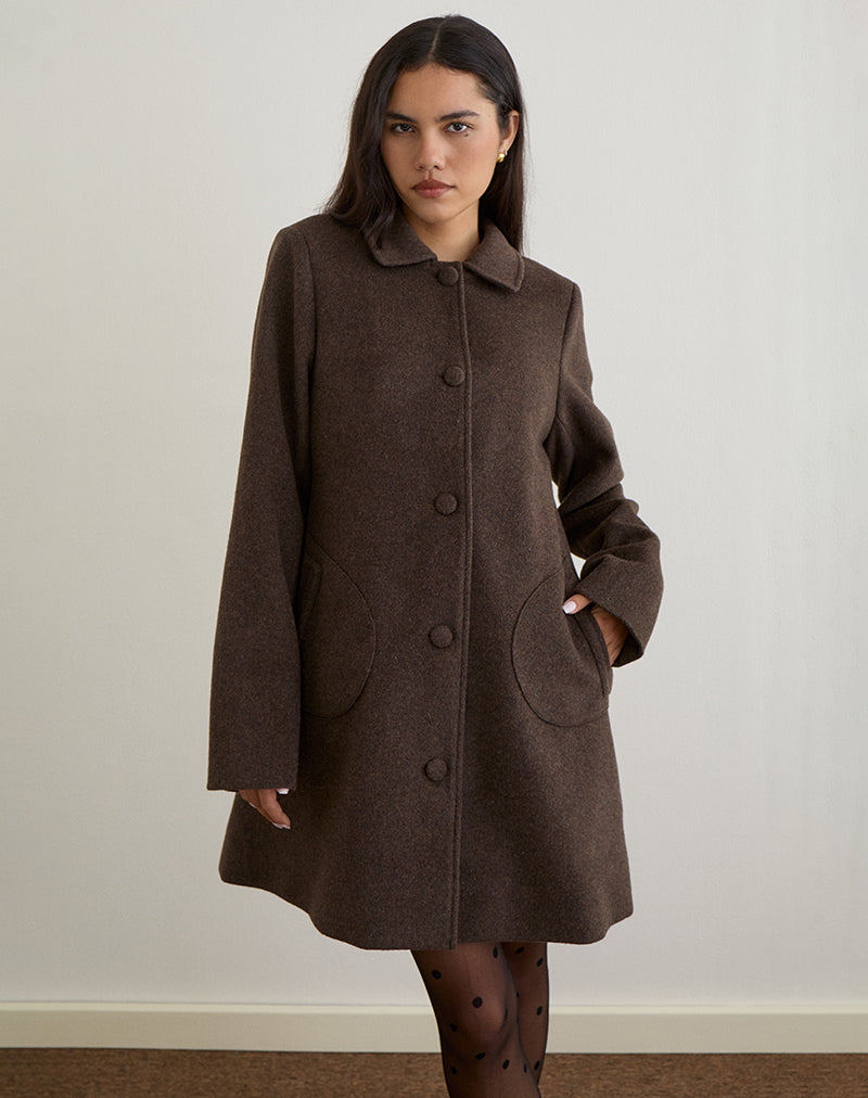 Rakai Pea Coat in Chocolate Wool