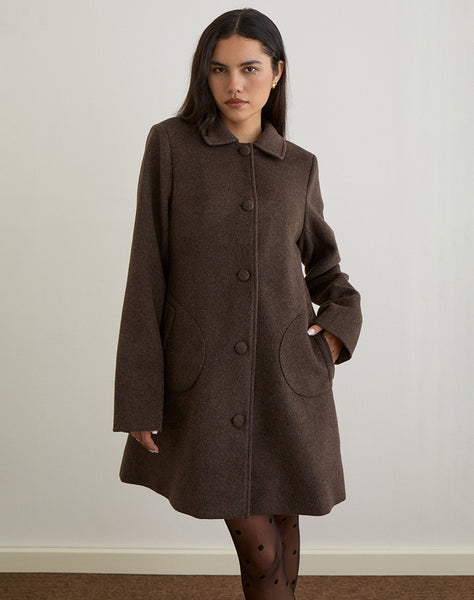 Chocolate Brown Wool Pea Mid Length Coat | Rakai – motelrocks.com