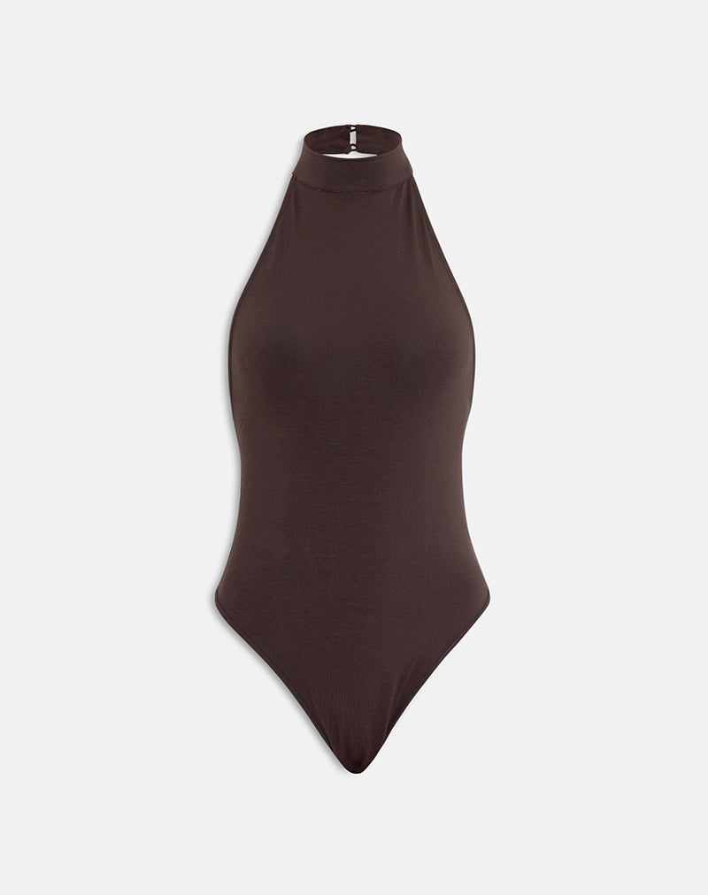 Raleah Halterneck Bodysuit in Jersey Bitter Chocolate