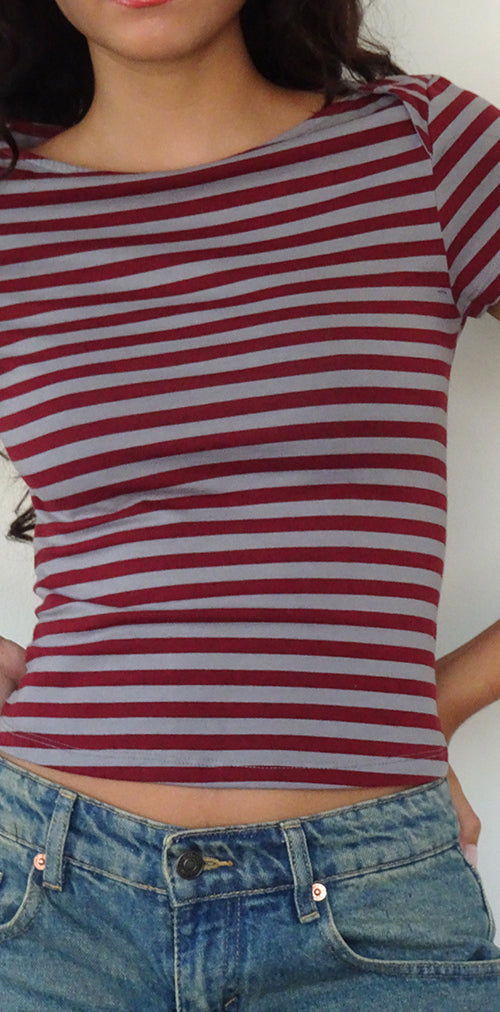 Image of Ralina Short Sleeve Top in Mulberry Grey Stripes