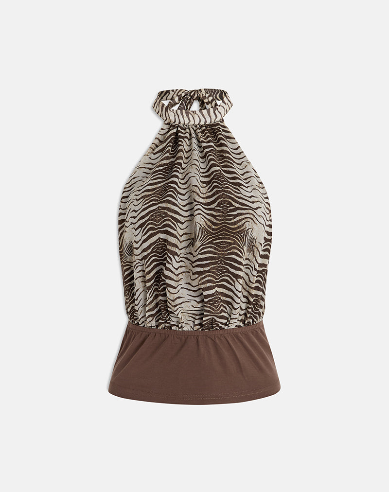 Image of Rania Top in Chiffon Wild Animal Align Brown