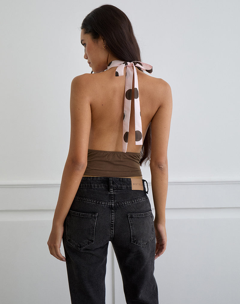 Image of Rania Top in Pink Chiffon with Bold Polka Print