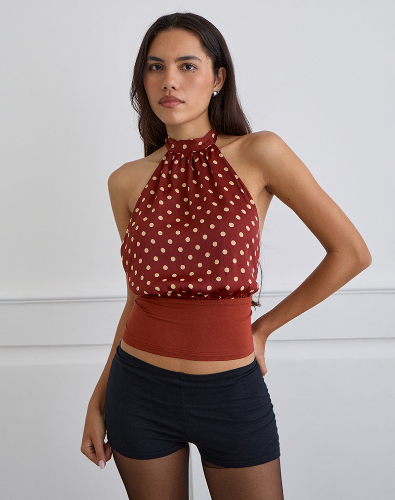 Image of Rania Backless Top in Polka Burnt Red