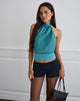 Image of Rania Backless Top in Stripe Satin Teal
