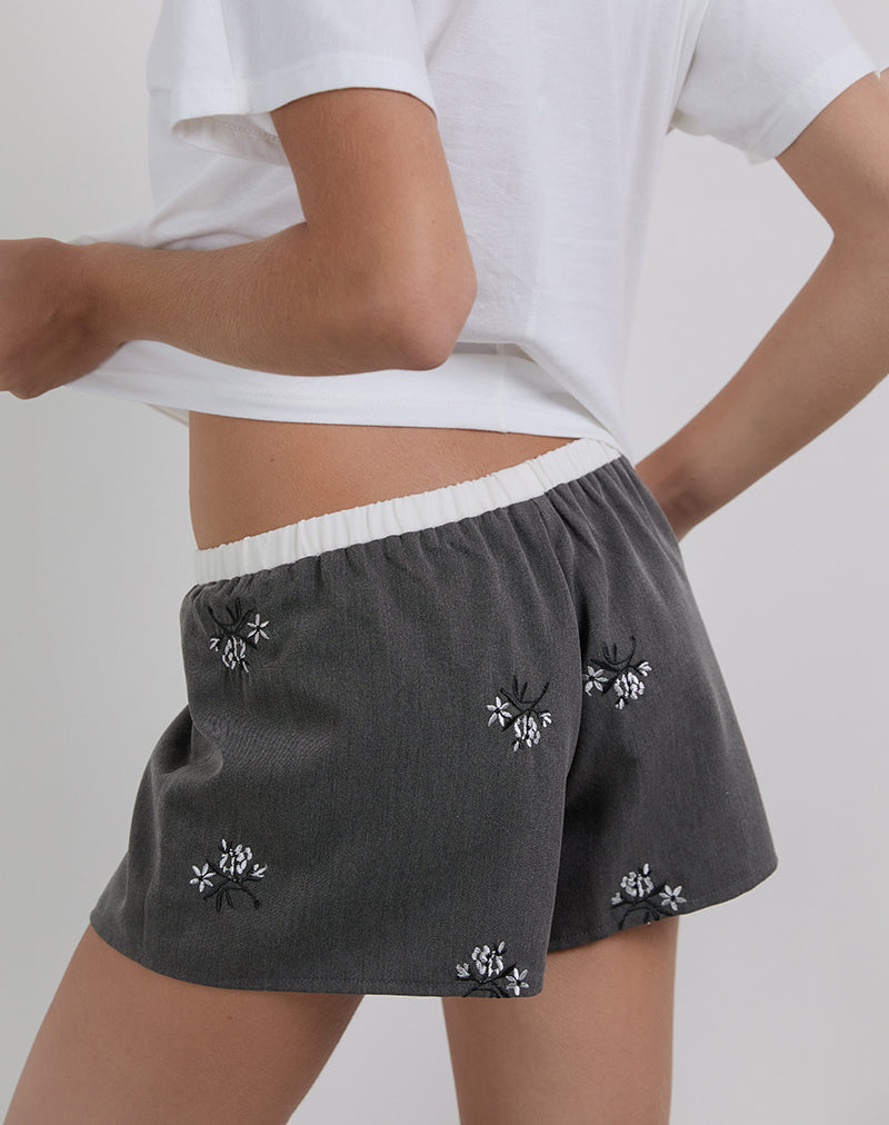 Image of Rata Shorts in Floral Embroidered Charcoal