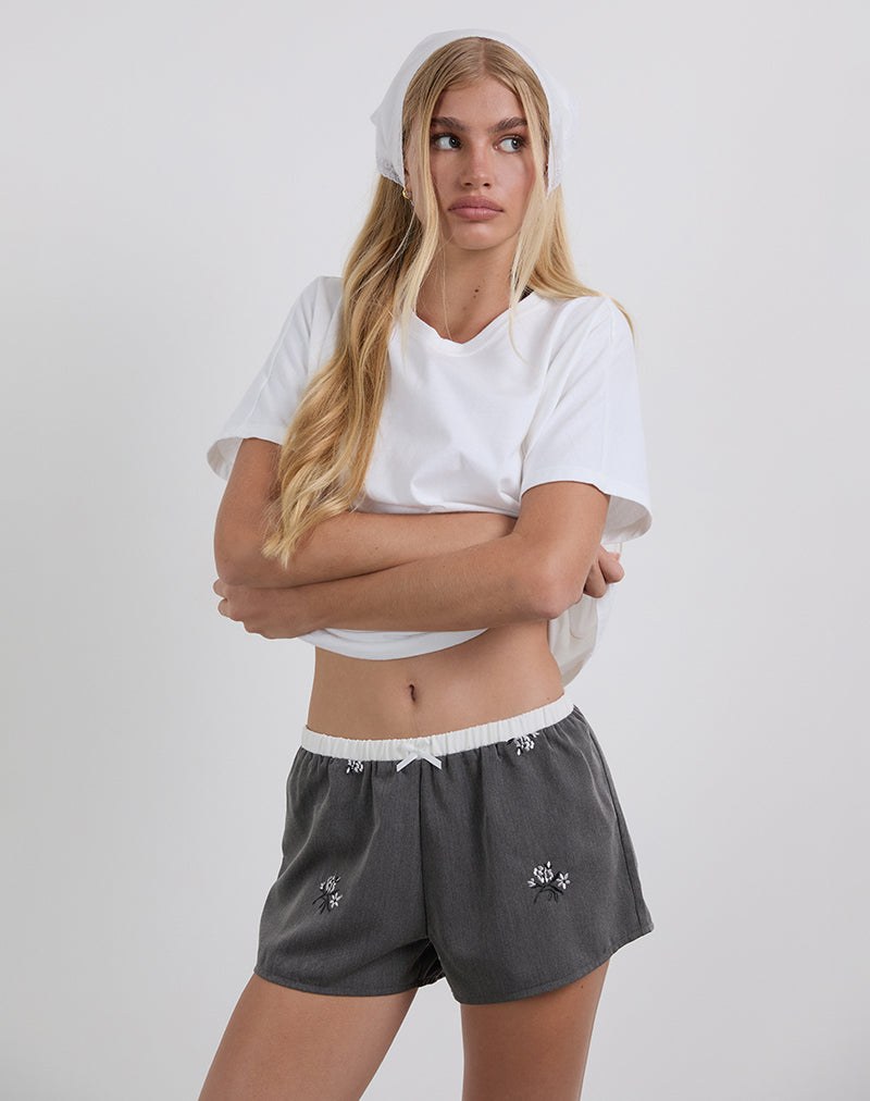 Image of Rata Shorts in Floral Embroidered Charcoal