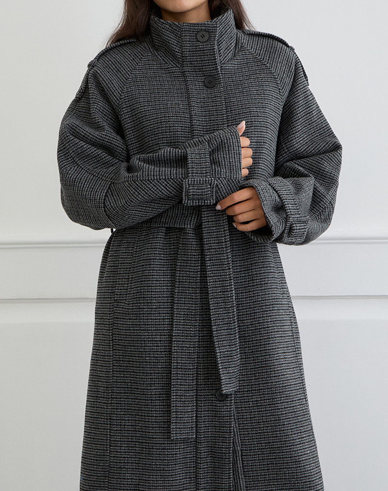 Ravari Belted Trench Coat in Charcoal Check