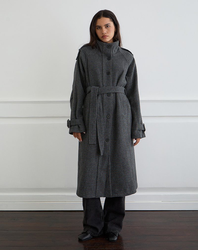 Charcoal Grey Check Belted Trench Coat | Ravari – motelrocks.com