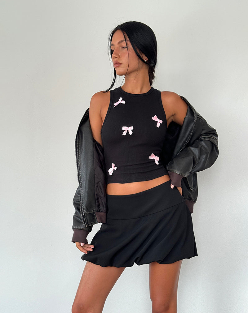 Rave Vest Top in Black with Pink Bows