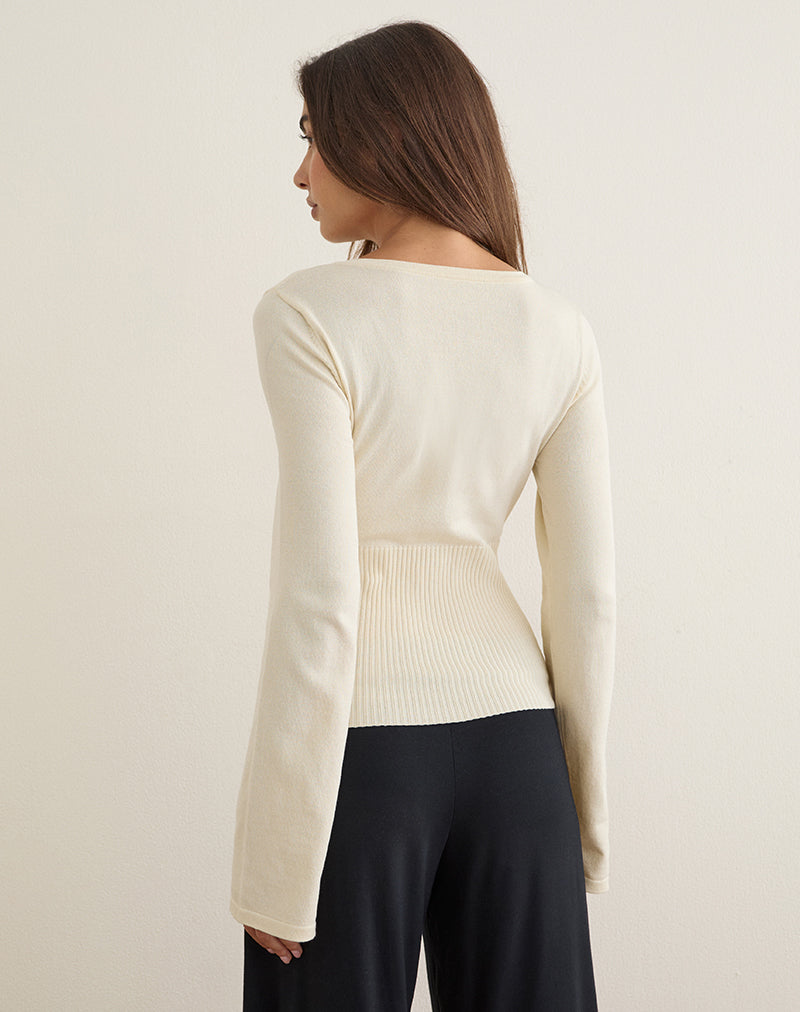 Image of Rayana Knit Top with Keyhole in Beige