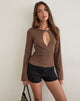 Image of Rayana Knit Top with Keyhole in Brown