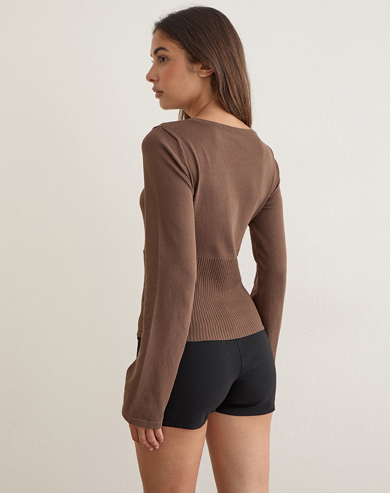 Image of Rayana Knit Top with Keyhole in Brown