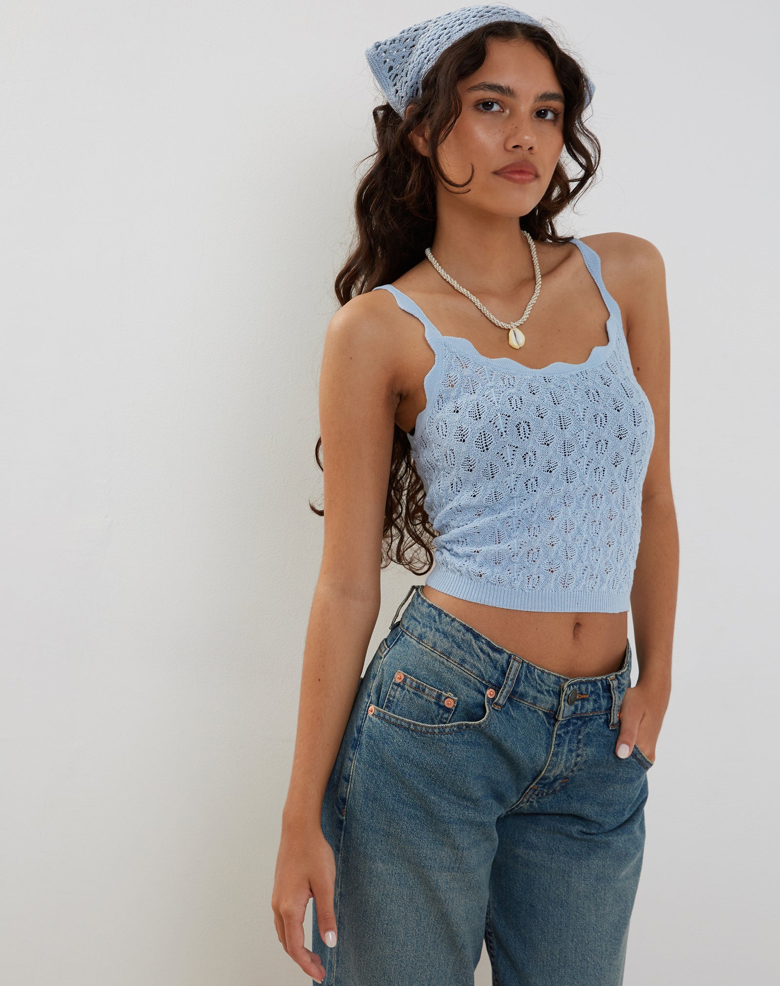 Baby Blue Pointelle Knit Cami Top Reagan