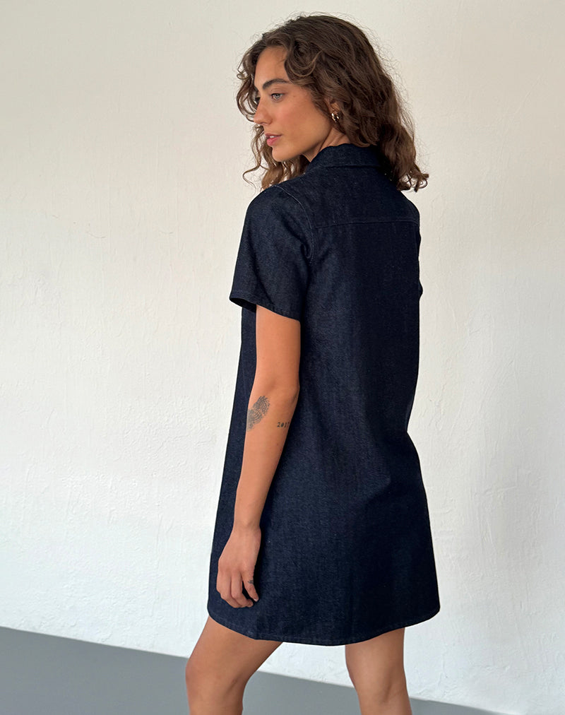 motel rocks denim dress Reiga Smock Mini Dress in Denim Indigo
