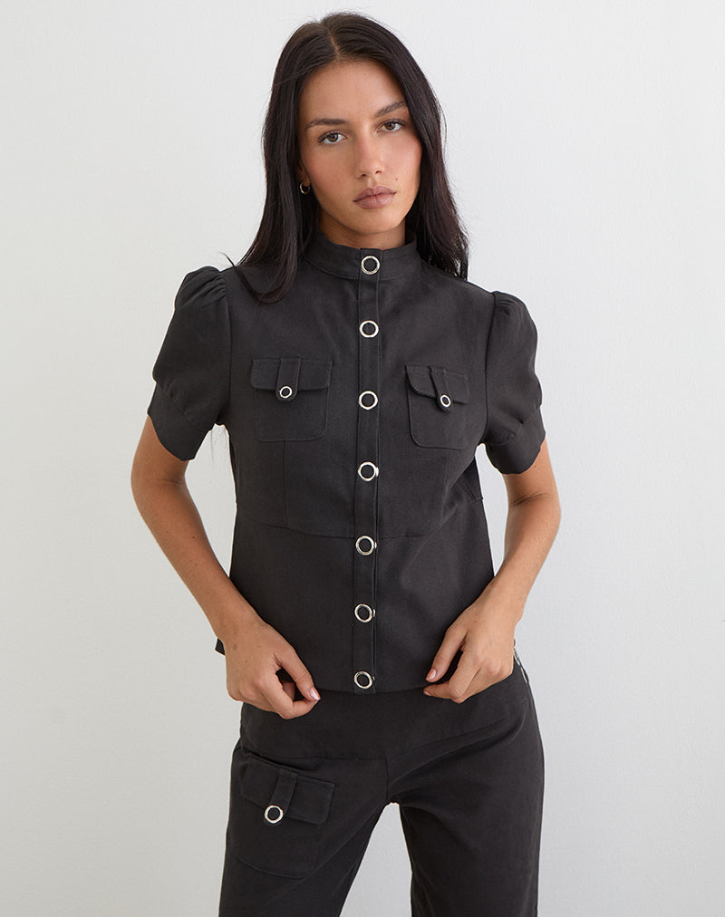 Dark Grey Button Top | Renia – motelrocks.com
