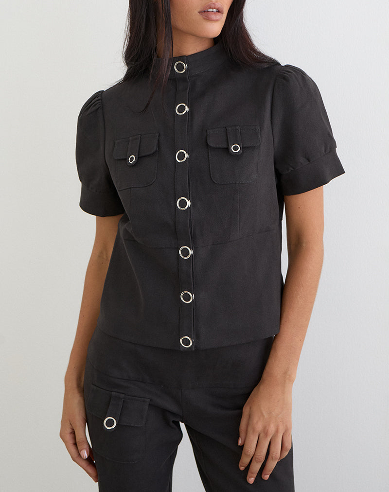 Renia Button Top in Dark Grey