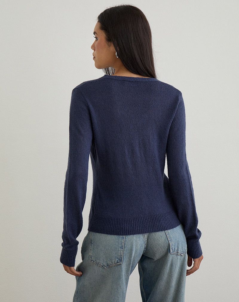 Navy Sheer Knit Cardigan | Renisa – motelrocks.com