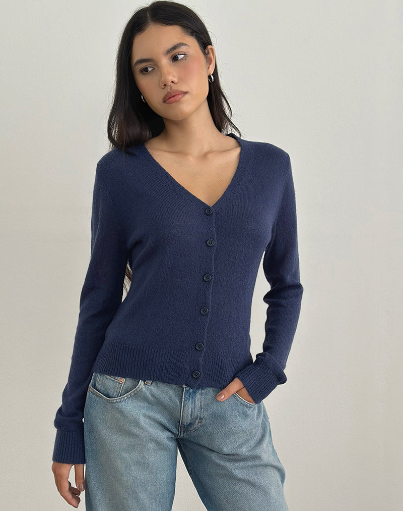Navy Sheer Knit Cardigan | Renisa – motelrocks.com