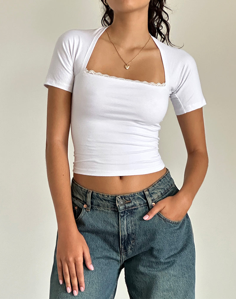Reqla Top in White with Lace Trim