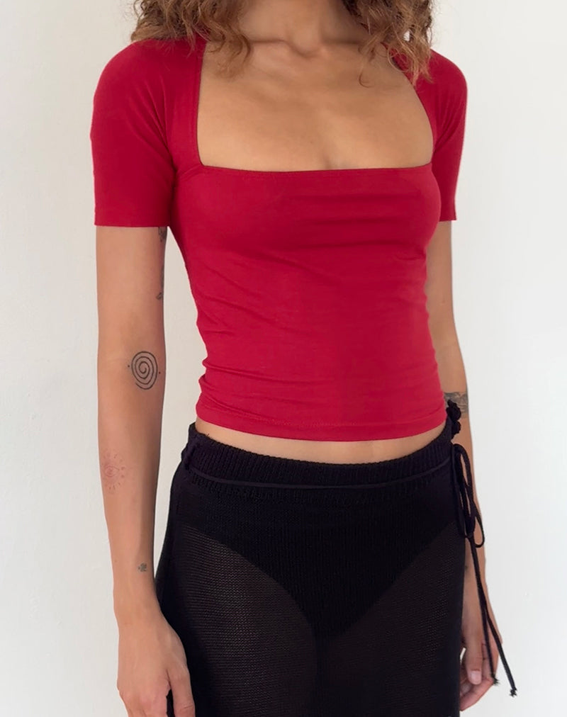 Image of Requa Short Sleeve Square Neck Top in Adrenaline Red