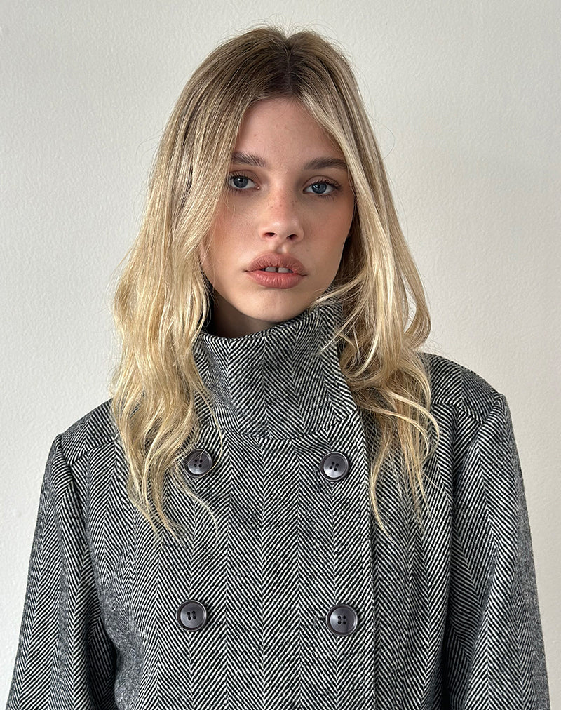 Image of Resari Double Breasted Coat in Tweed Black and White