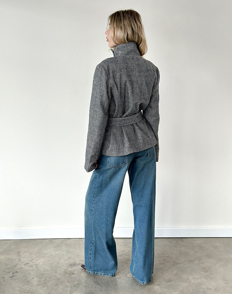 Image of Resari Double Breasted Coat in Tweed Black and White