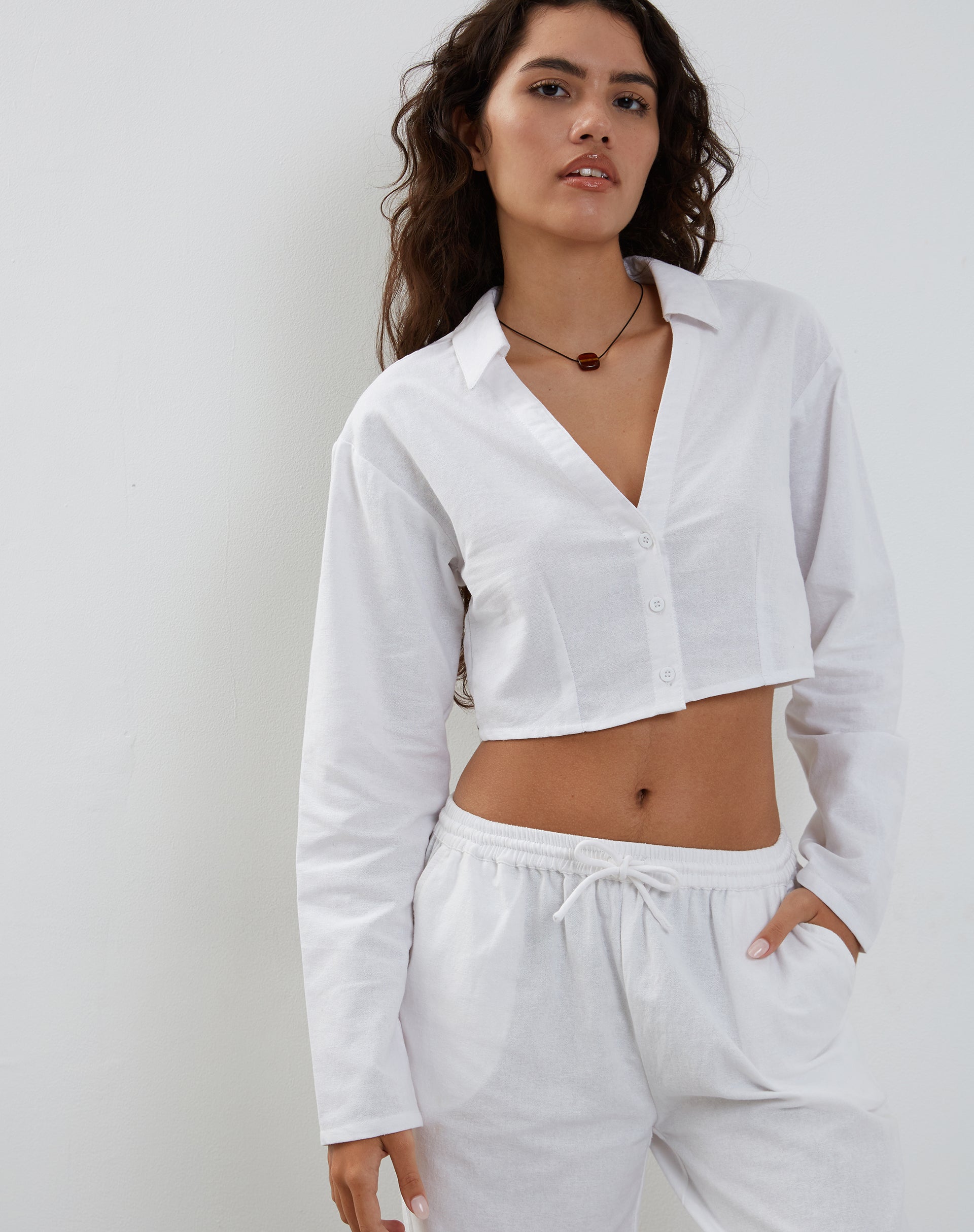 Image of Lyse Super Cropped Shirt in White