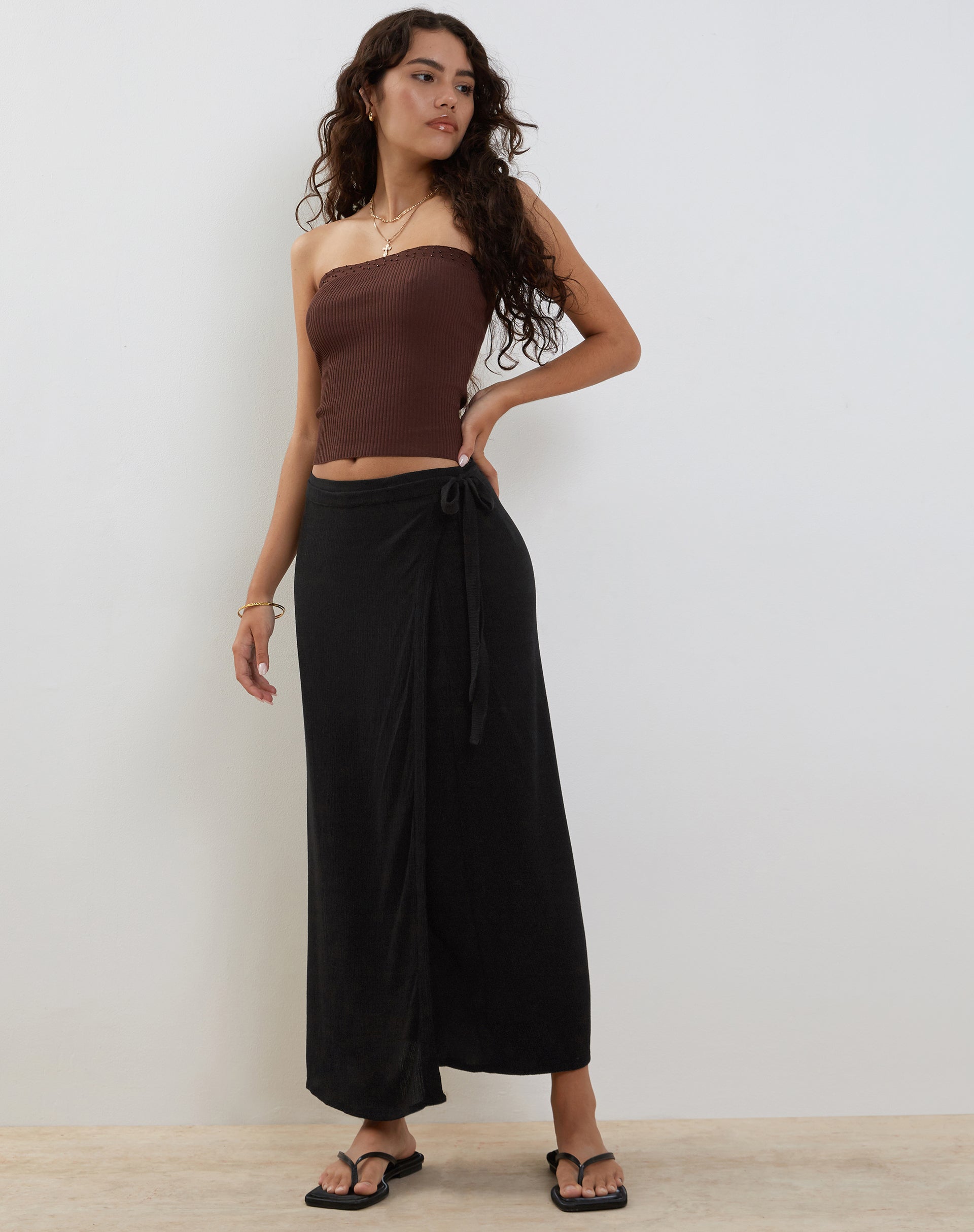 Wrap maxi skirt black Clearance