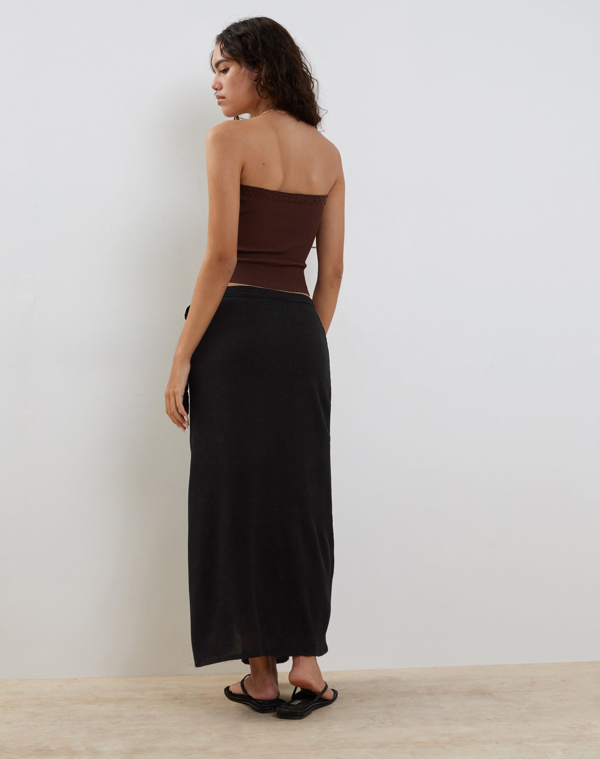 image of Peria Maxi Wrap Skirt in Black Crinkle