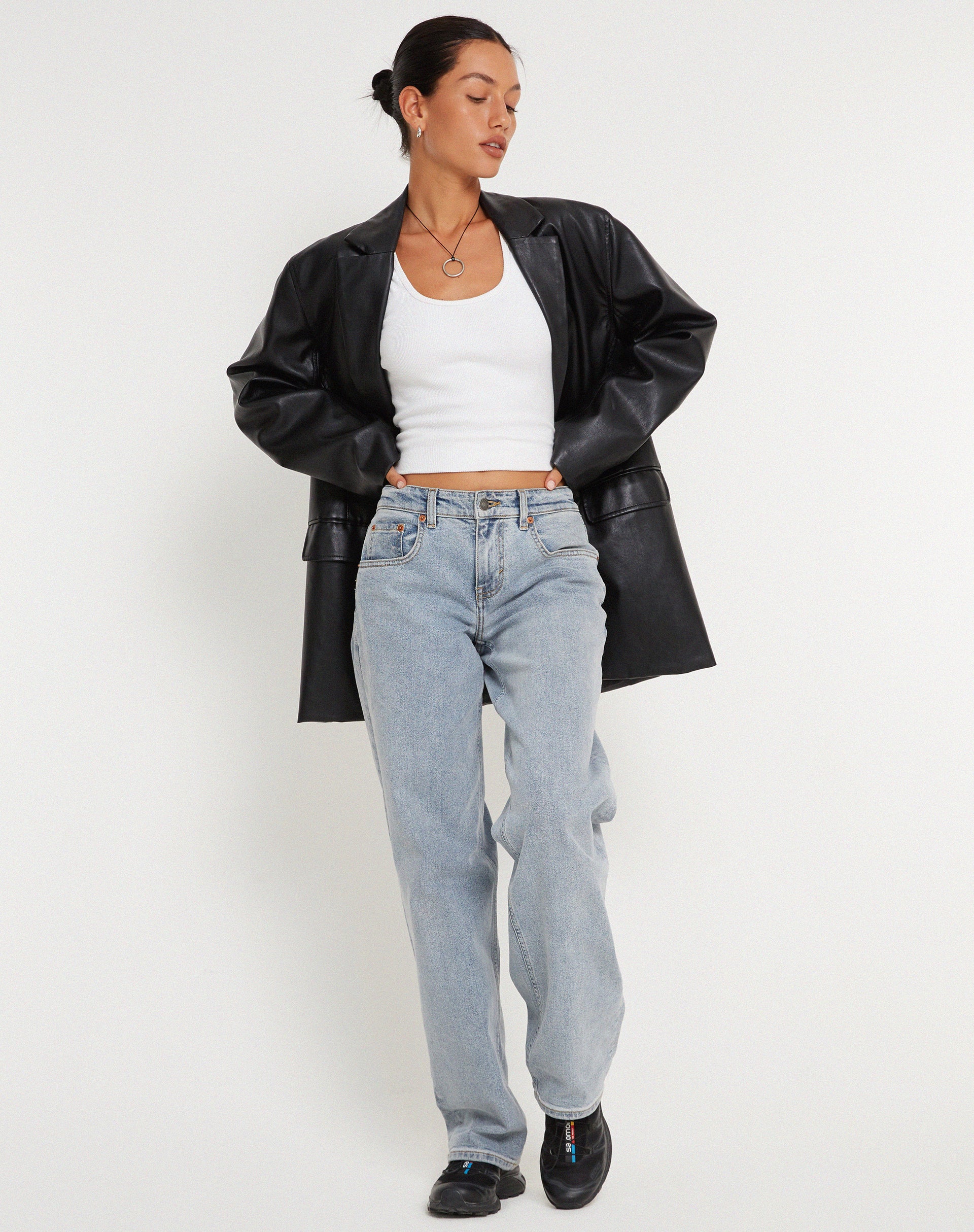 Oversized Black PU Leather Blazer | Saken – motelrocks.com