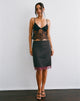 Image of Riang Midi Skirt in Satin Black with Lace Trim Burgundy