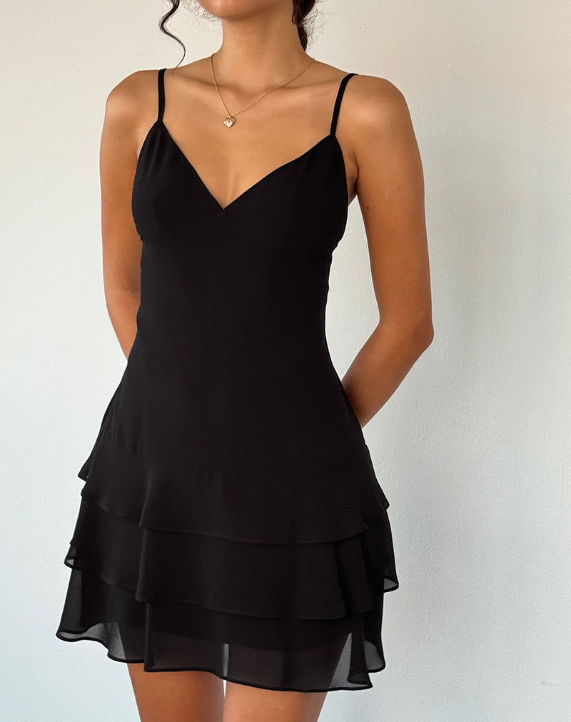 Image of Riasi Ruffle Mini Dress in Chiffon Black