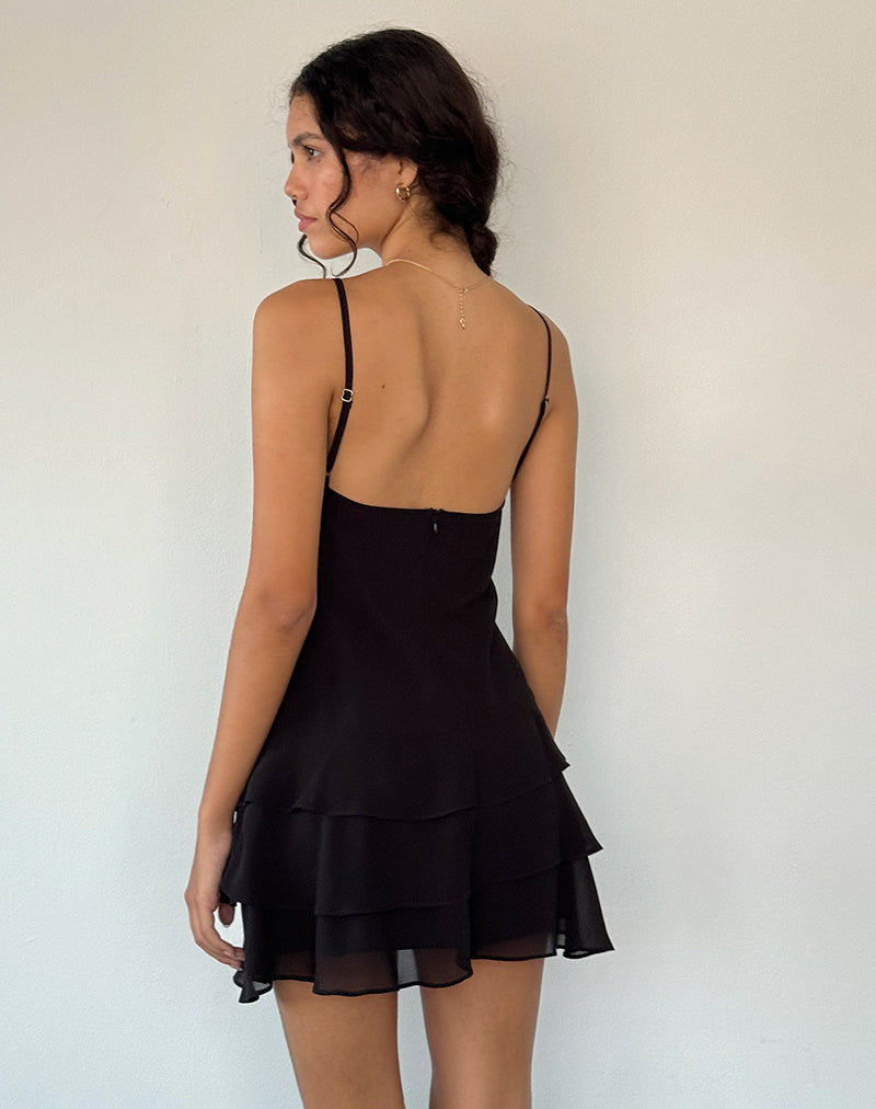 Image of Riasi Ruffle Mini Dress in Chiffon Black