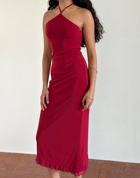 Mesh Cherry Halterneck Midi Dress