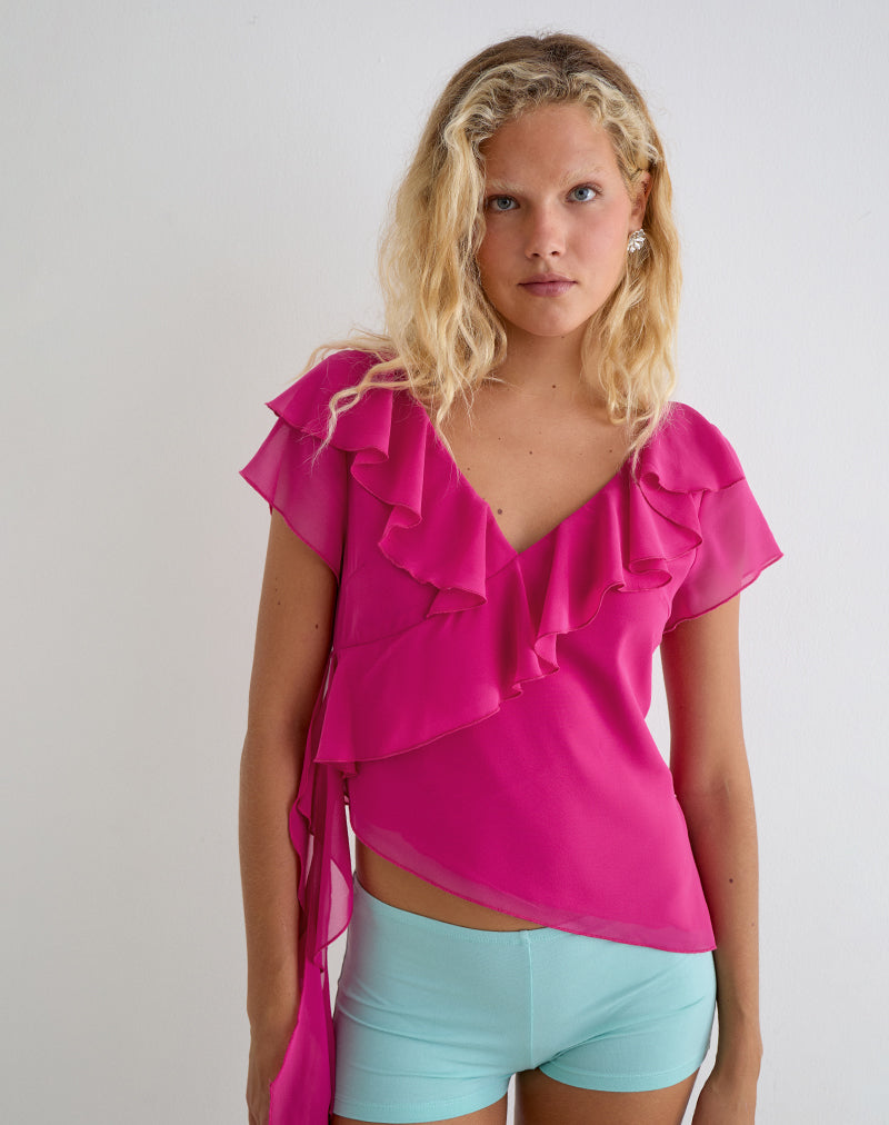 Riksa Top in Chiffon Hot Pink with Drape