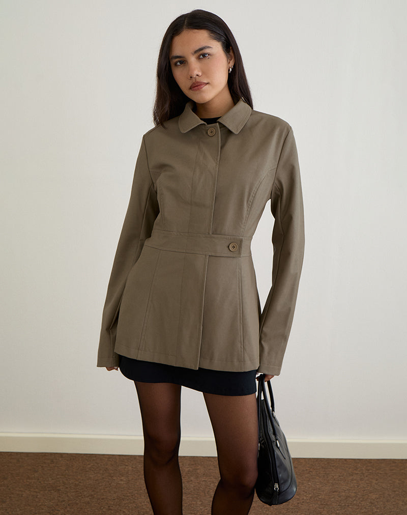 Image of Riku Coat in PU Mushroom