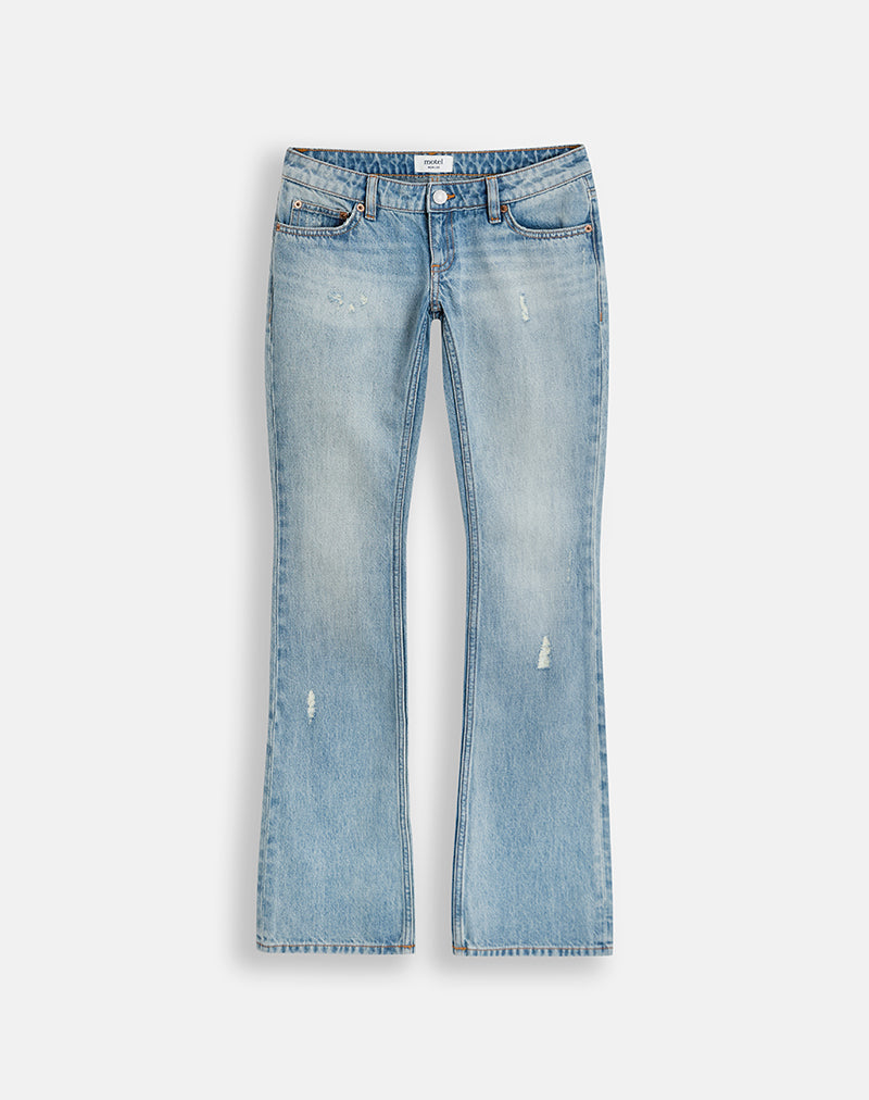 Image of Ripped Ultra Low Rise Flare Jeans in Cloud Blue