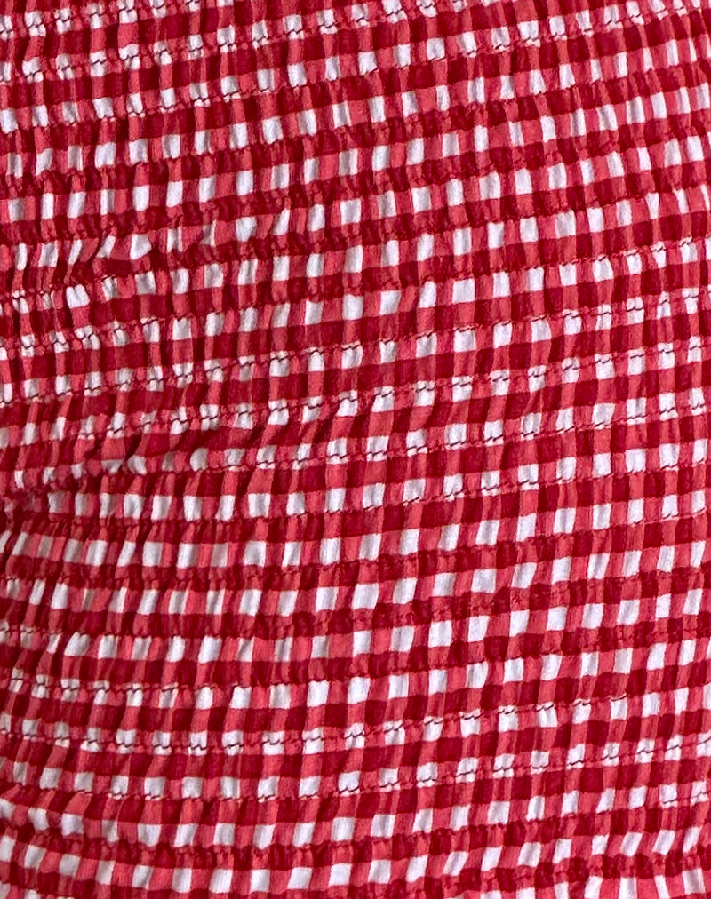Red Gingham Shirred Micro Shorts