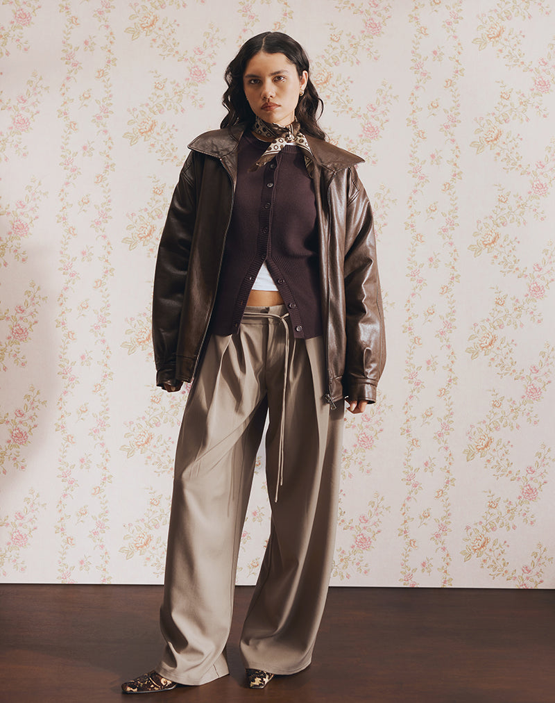 Image of Rivela Tie Waist Trouser in Taupe