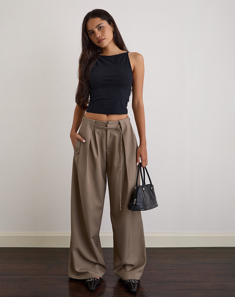 Image of Rivela Tie Waist Trouser in Taupe