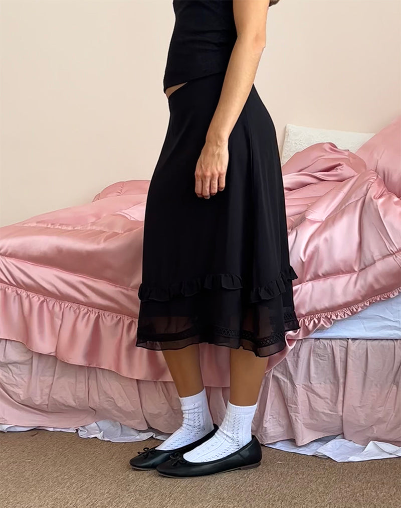 Lenuta Chiffon Midi Skirt in Black