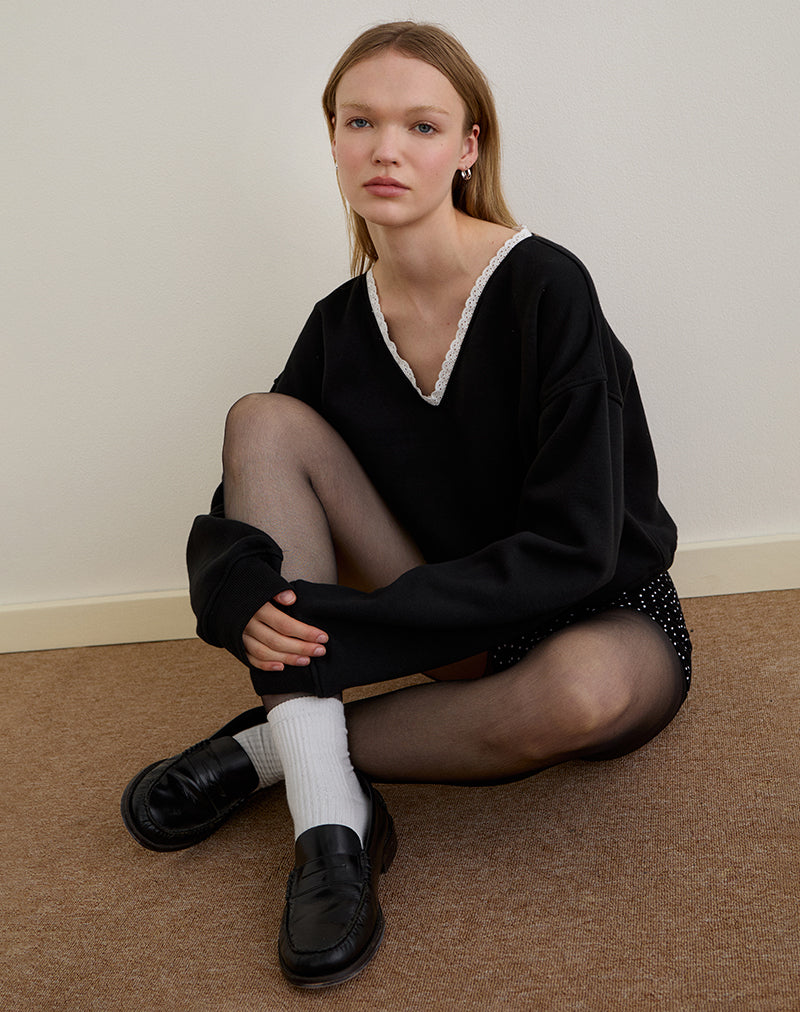 Image of Rodyn Jumper in Black with White Picot Binding