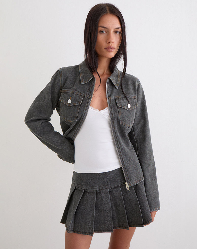 Image of Casna Pleated Mini Skirt in Denim Grey Wash