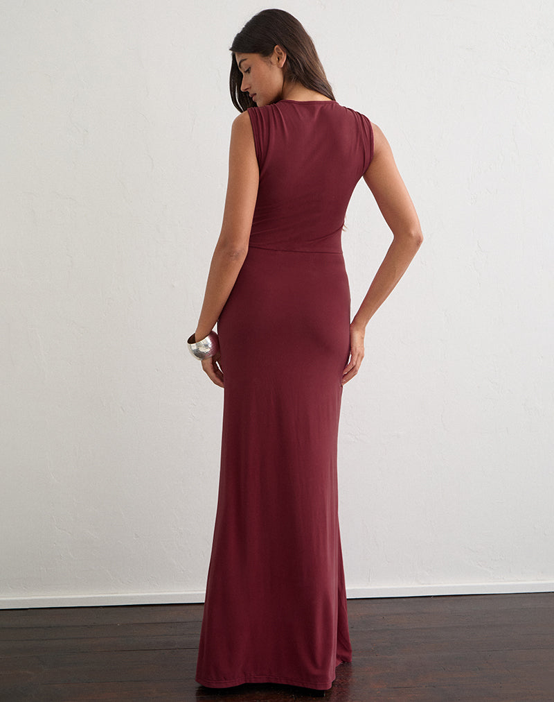 Image of Rohasy Plunge Maxi Dress in Cupro Burgundy