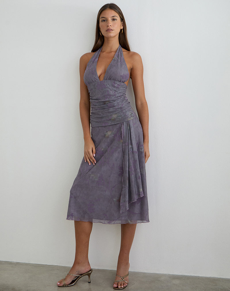 Image of Rokoyo Halterneck Midi Dress in Flare Flower Purple